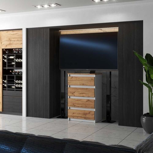 Commode Avec 4 tiroirs 60 Cm - Blanch Chêne Wotan