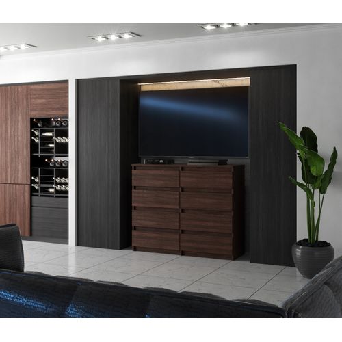 Grande Commode Moderne 120 Cm Chêne Wenge Avec 8 Tiroirs – Grand Meuble De Rangement Pour Salon