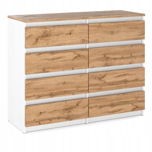 Commode Wotan à 8 Tiroirs 120 Cm – Blanc et Chêne
