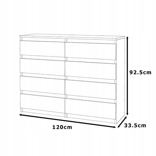 Commode Wotan à 8 Tiroirs 120 Cm – Blanc et Chêne