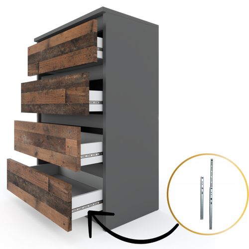 Commode à 4 Tiroirs Gris Vintage 60 Cm – Meubles Pour Salon, Buffet