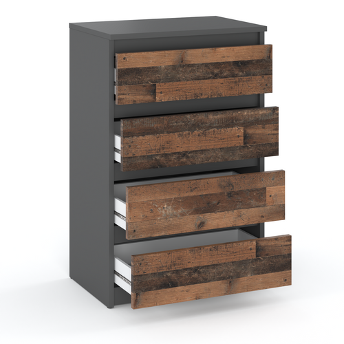 Commode à 4 Tiroirs Gris Vintage 60 Cm – Meubles Pour Salon, Buffet