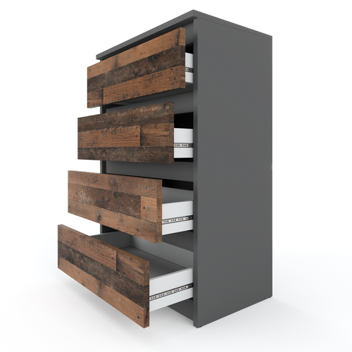 Commode à 4 Tiroirs Gris Vintage 60 Cm – Meubles Pour Salon, Buffet