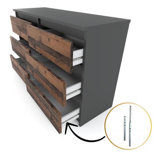 Commode Grise Vintage 100 Cm – 6 Tiroirs – Moderne Style Rétro Salon