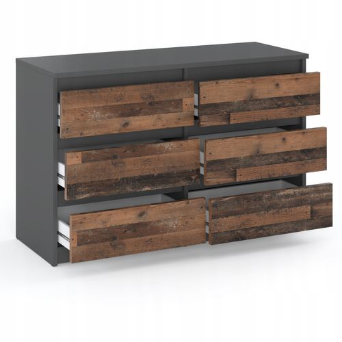 Commode Grise Vintage 100 Cm – 6 Tiroirs – Moderne Style Rétro Salon