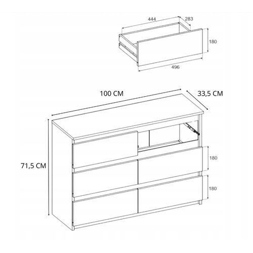 Commode Grise Vintage 100 Cm – 6 Tiroirs – Moderne Style Rétro Salon