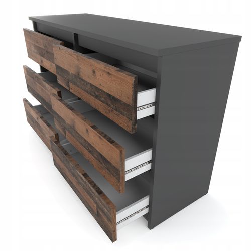 Commode Grise Vintage 100 Cm – 6 Tiroirs – Moderne Style Rétro Salon