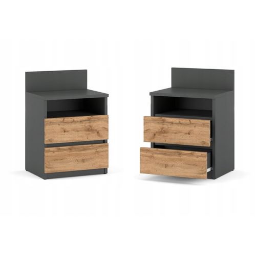 Table De Chevet Gris Chêne Wotan, 40 Cm, 2 Tiroirs, Table De Nuit Pour Chambre à Coucher