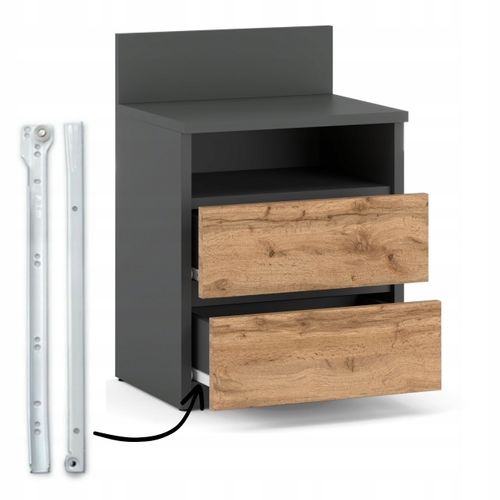 Table De Chevet Gris Chêne Wotan, 40 Cm, 2 Tiroirs, Table De Nuit Pour Chambre à Coucher