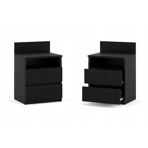 Table De Chevet Noire 40 Cm, 2 Tiroirs, Meuble De Nuit Pour Chambre à Coucher