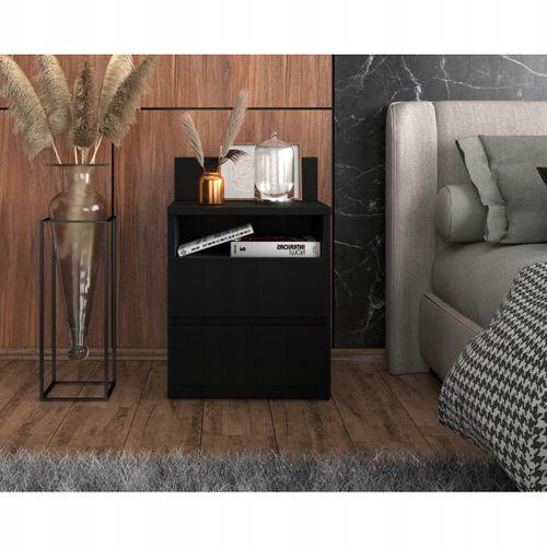 Table De Chevet Noire 40 Cm, 2 Tiroirs, Meuble De Nuit Pour Chambre à Coucher