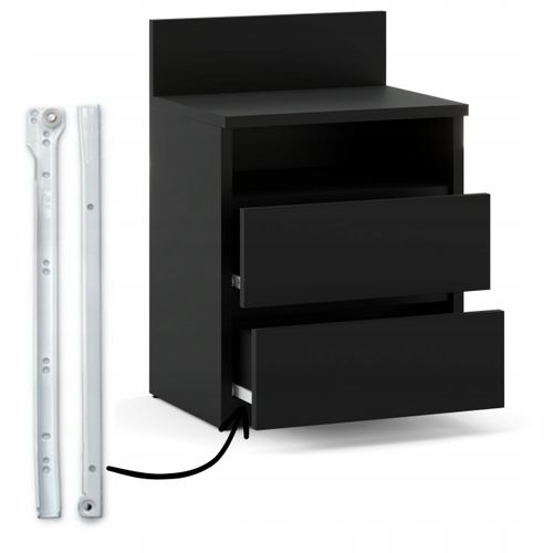 Table De Chevet Noire 40 Cm, 2 Tiroirs, Meuble De Nuit Pour Chambre à Coucher