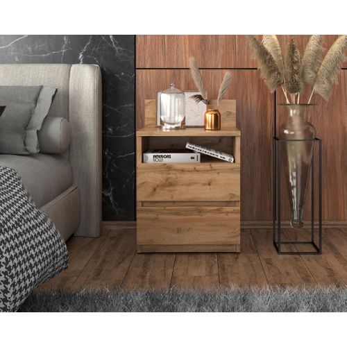 Table De Chevet Wotan 40 cm 2 Tiroirs 1 Étagère – Meuble De Chambre