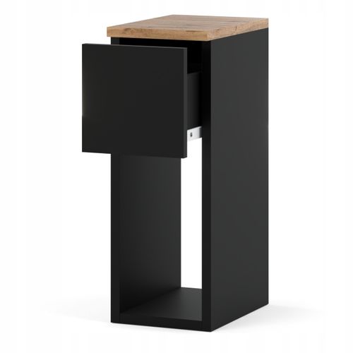 Table De Chevet Noire Et Chêne Wotan, Étroite 20 Cm, Petite Table De Nuit Loft Compacte