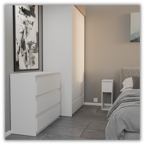 Table De Chevet Blanche, Étroite 20 Cm, Petite Table De Nuit Loft Compacte Pour Chambre