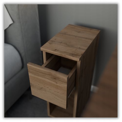 Table De Chevet Étroite Chêne Wotan 20 Cm Avec Tiroir, Style Loft, Table De Nuit Pour Chambre