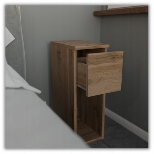 Table De Chevet Étroite Chêne Wotan 20 Cm Avec Tiroir, Style Loft, Table De Nuit Pour Chambre