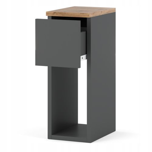 Table De Chevet Étroite Grise / Chêne Wotan 20 Cm, Style Loft, Table De Nuit Pour Chambre