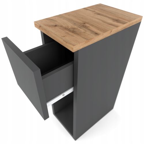 Table De Chevet Étroite Grise / Chêne Wotan 20 Cm, Style Loft, Table De Nuit Pour Chambre