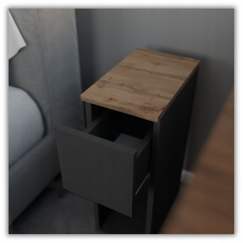 Table De Chevet Étroite Grise / Chêne Wotan 20 Cm, Style Loft, Table De Nuit Pour Chambre