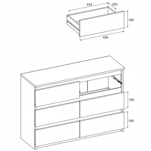 Commode Noire + Chêne Wotan 100 Cm – 6 Tiroirs – Spacieux Style Loft / Salon