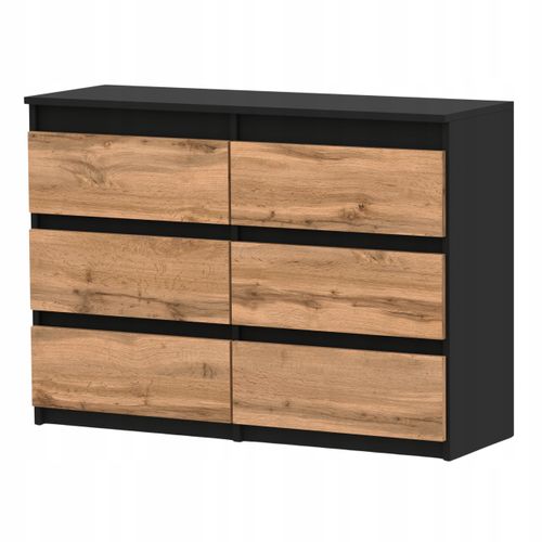 Commode Noire + Chêne Wotan 100 Cm – 6 Tiroirs – Spacieux Style Loft / Salon