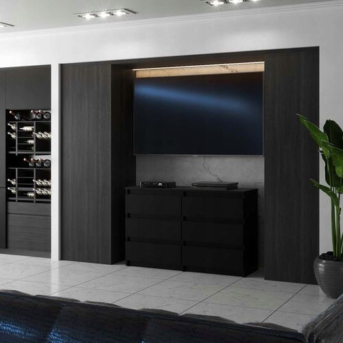 Commode Noire 100 Cm – 6 Tiroirs – Spacieux Rangement Style Loft Pour Salon