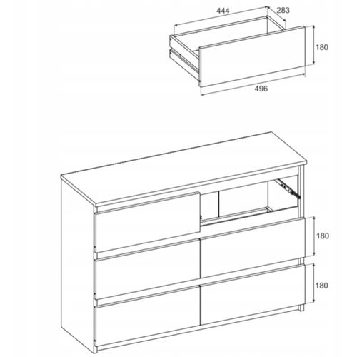 Commode Noire 100 Cm – 6 Tiroirs – Spacieux Rangement Style Loft Pour Salon