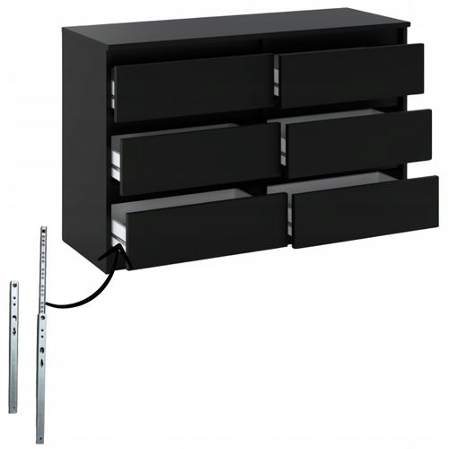 Commode Noire 100 Cm – 6 Tiroirs – Spacieux Rangement Style Loft Pour Salon