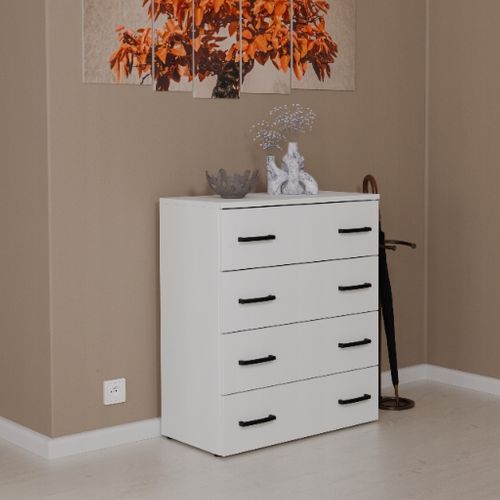 Armoire à Chaussures En Blanc 71x82,9x35 Cm – Meuble De Rangement Avec 4 Étagères