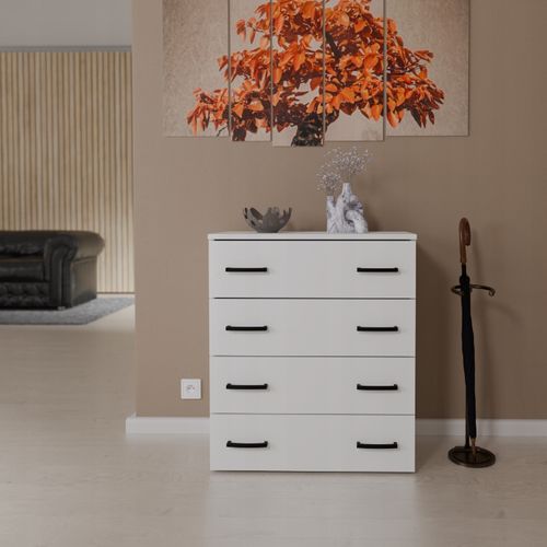 Armoire à Chaussures En Blanc 71x82,9x35 Cm – Meuble De Rangement Avec 4 Étagères