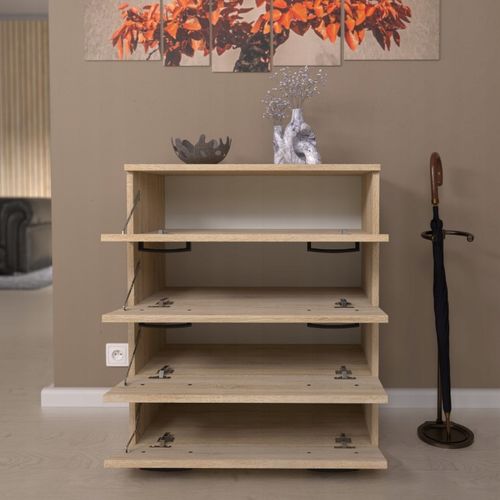 Armoire à Chaussures En Chêne Sonoma 71x82,9x35 Cm – Meuble De Rangement Avec 4 Étagères