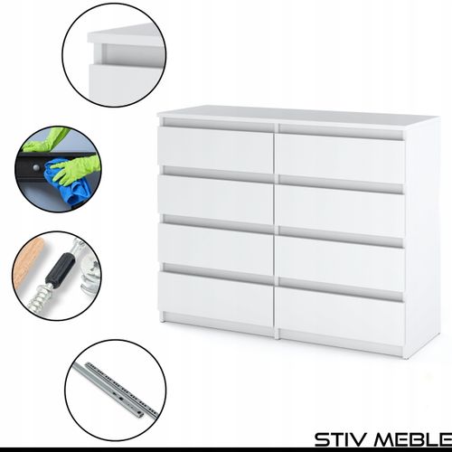 Grande Commode 120 Cm Avec 8 Tiroirs – Blanc Mat