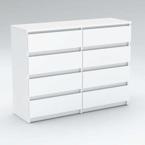 Grande Commode 120 Cm Avec 8 Tiroirs – Blanc Mat