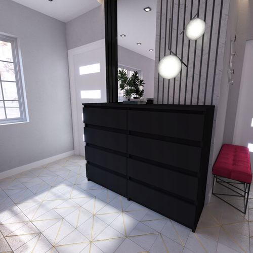 Commode Moderne 120 Cm – 8 Tiroirs, Noir Mat