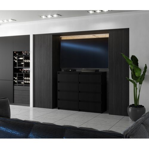 Commode Moderne 120 Cm – 8 Tiroirs, Noir Mat