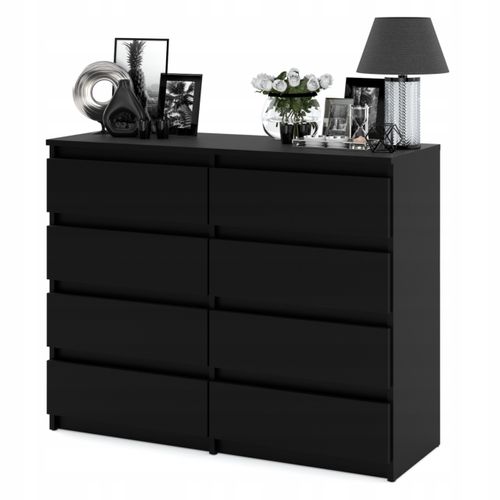 Commode Moderne 120 Cm – 8 Tiroirs, Noir Mat