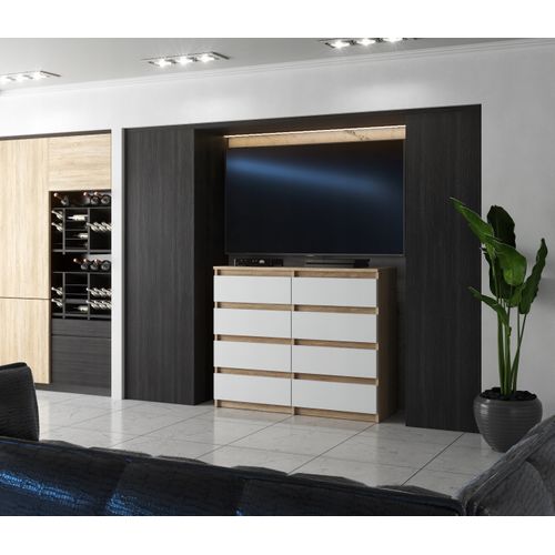 Commode Moderne 120 Cm Chêne Sonoma Avec 8 Tiroirs – Blanc