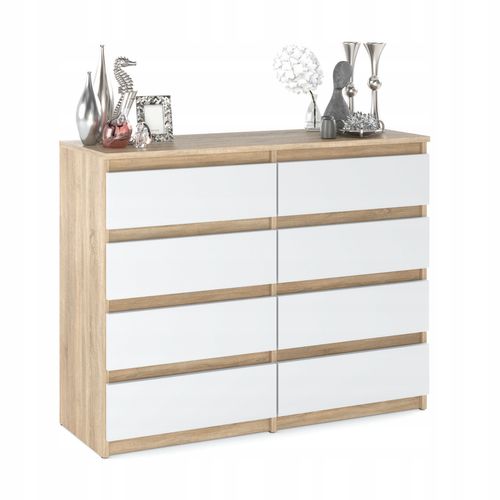Commode Moderne 120 Cm Chêne Sonoma Avec 8 Tiroirs – Blanc