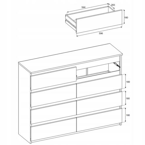 Commode Moderne 120 Cm Chêne Sonoma Avec 8 Tiroirs – Blanc