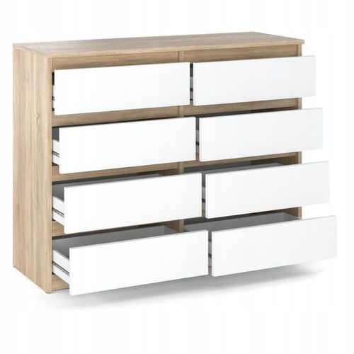 Commode Moderne 120 Cm Chêne Sonoma Avec 8 Tiroirs – Blanc
