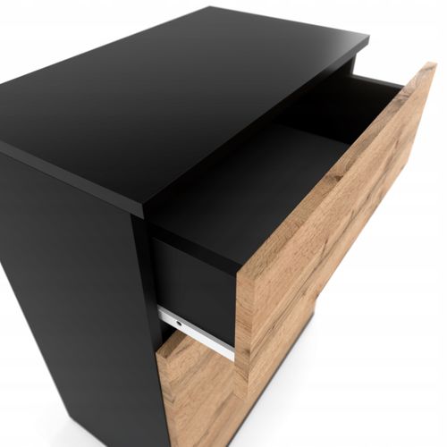 Commode Design Noir + Chêne Wotan Avec Tiroir Et Porte – 60x35x78 Cm- Style Loft