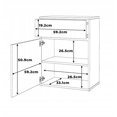 Commode Design Noir + Chêne Wotan Avec Tiroir Et Porte – 60x35x78 Cm- Style Loft