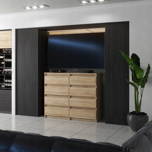 Commode Moderne 120 Cm Sonoma  Avec 8 Tiroirs – Chêne