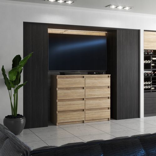 Commode Moderne 120 Cm Sonoma  Avec 8 Tiroirs – Chêne