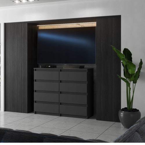 Commode Moderne 120 Cm Avec 8 Tiroirs – Gris Mat