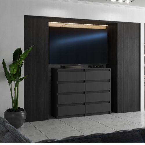 Commode Moderne 120 Cm Avec 8 Tiroirs – Gris Mat