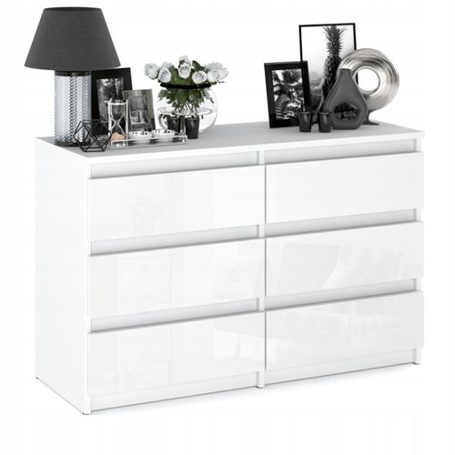 Commode 6 Tiroirs – Style Contemporain – Blanc  Brillant – 100 cm -chifonnier