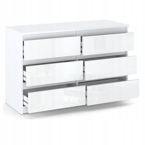 Commode 6 Tiroirs – Style Contemporain – Blanc  Brillant – 100 cm -chifonnier