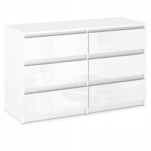 Commode 6 Tiroirs – Style Contemporain – Blanc  Brillant – 100 cm -chifonnier